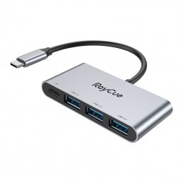 Hub 4w1 RayCue USB-C do 3x USB-A 3.0 5Gbps + PD 3.0 100W (szary)