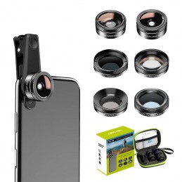 Mobile lens kit APEXEL APL-DG6V2 6 in 1 universal (black)