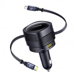 Ładowarka samochodowa Baseus Enjoyment Max z kablami USB-C+Lightning i portami USB-A+USB-C 90W Czarny