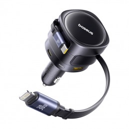 Ładowarka samochodowa Baseus Enjoyment Max z kablami USB-C+Lightning i portami USB-A+USB-C 90W Czarny