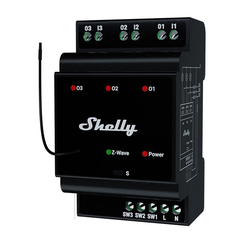 3-kanałowy przekaźnik na szynę DIN Shelly Qubino Wave Pro 3 Z-Wave 3-kanałowy przekaźnik na szynę DIN Shelly Qubino Wave Pro 3 Z-Wave
