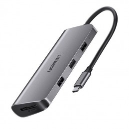 8in1 Adapter UGREEN USB-C to HDMI 4K, 3x USB 3.0, Type-C, RJ45, SD, Micro SD (grey)