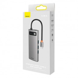 Hub 8in1 Baseus Metal Gleam Series, USB-C to 3x USB 3.0 + 2x HDMI + USB-C PD + microSD/SD