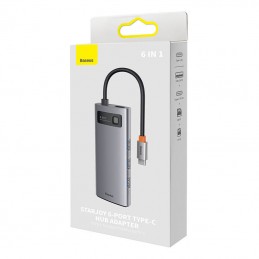 Hub 6in1 Baseus Metal Gleam Series, USB-C to 3x USB 3.0 + USB-C PD +  microSD/SD