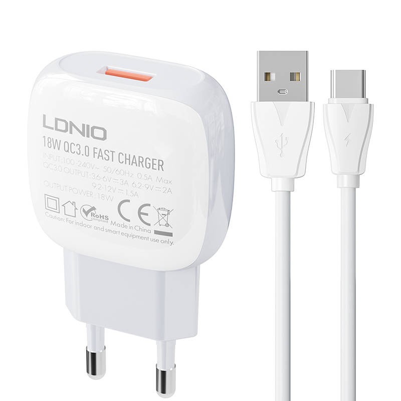 Wall charger LDNIO  A1306Q 18W +  USB-C cable