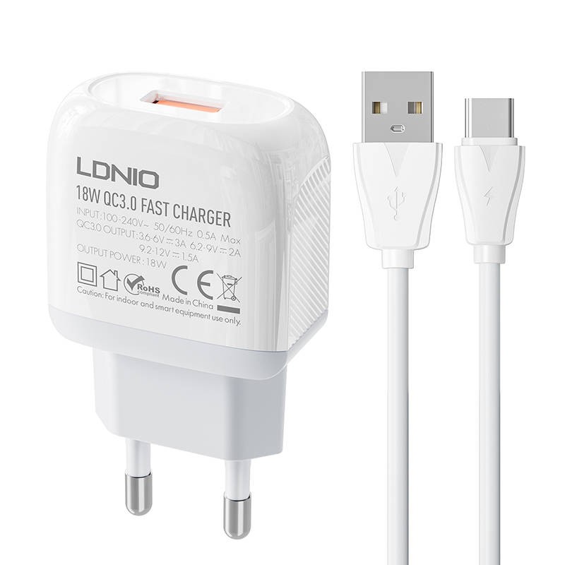 Wall charger  LDNIO A1307Q 18W +  USB-C cable