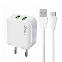 Wall charger  LDNIO A2201 2USB +  USB-C cable