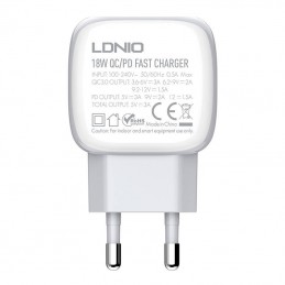 Wall charger  LDNIO A2313C USB, USB-C + USB-C - USB-C cable