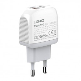 Wall charger  LDNIO A2316C USB, USB-C + Lightning cable