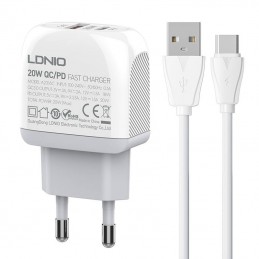 Wall charger  LDNIO A2316C USB, USB-C + USB-C cable