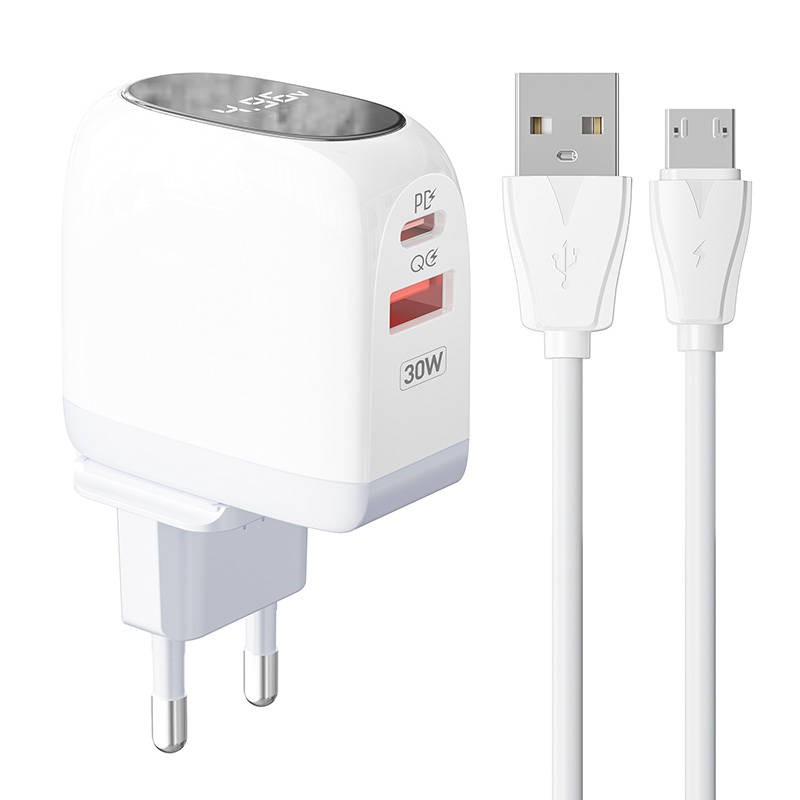 Wall charger  LDNIO A2522C USB, USB-C 30W + MicroUSB cable