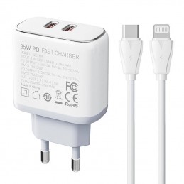 Wall charger LDNIO A2528C 2USB-C 35W + USB-C - Lightning cable