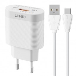 Wall charger LDNIO A303Q USB 18W + USB-C cable