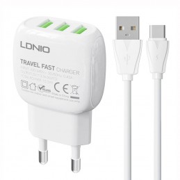 Wall charger LDNIO A3315 3USB + USB-C cable