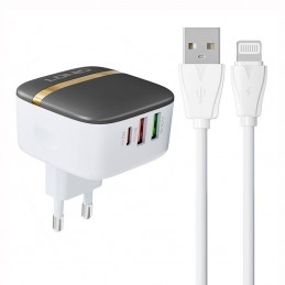 Wall charger LDNIO A3513Q 2USB, USB-C 32W + Lightning cable