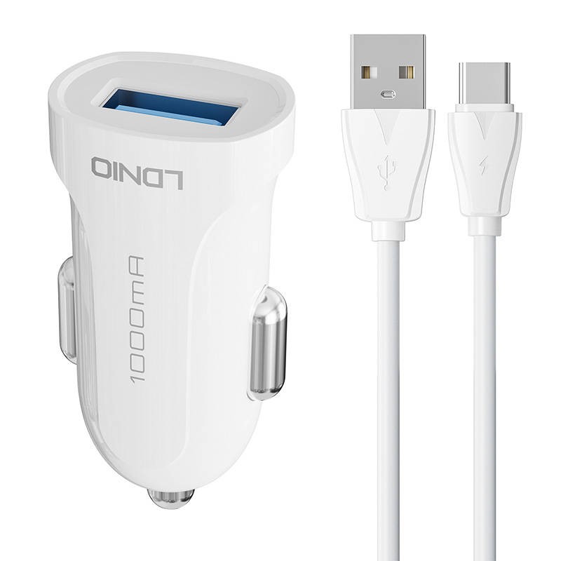 Car charger LDNIO DL-C17, 1x USB, 12W + USB-C cable (white)