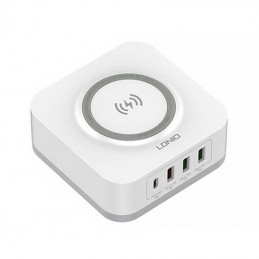 Wireless induction charger LDNIO AW004, 3x USB + USB-C, 32W (white)