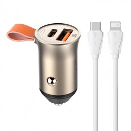 Car charger LDNIO C509Q, USB + USB-C, 30W + cable USB-C to Lightning (gold)