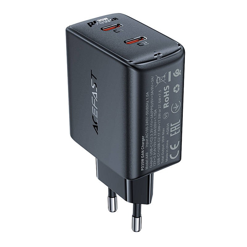 Wall charger Acefast A49 2x USB-C, 35W PD (black)