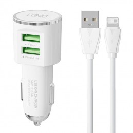 LDNIO DL-C29 car charger, 2x USB, 3.4A + Lightning cable (white)