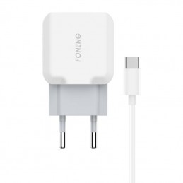 Foneng T210 USB Wall Charger, 2.1A + USB to USB-C Cable (White)
