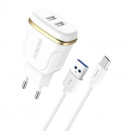 Foneng T240 2x USB wall charger, 2.4A + USB to Micro USB cable (white)