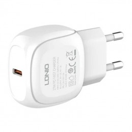 LDNIO A1206C Wall Charger, USB-C, 27W + USB-C to USB-C Cable (White)