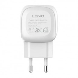 LDNIO A1206C Wall Charger, USB-C, 27W + USB-C to Lightning Cable (White)