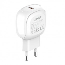 LDNIO A1206C Wall Charger, USB-C, 27W + USB-C to Lightning Cable (White)