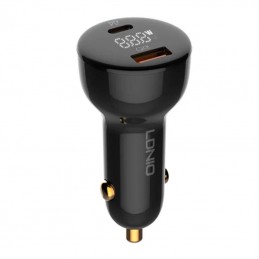 LDNIO C101 Car Charger, USB + USB-C, 100W + USB to Lightning Cable (Black)