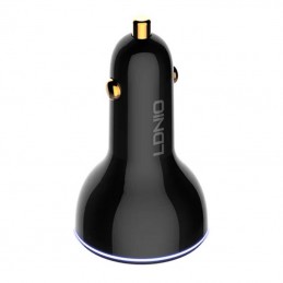 LDNIO C102 Car Charger, USB + 2x USB-C, 160W + USB to Lightning Cable (Black)