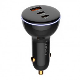 LDNIO C102 Car Charger, USB + 2x USB-C, 160W + USB-C to USB-C Cable (Black)