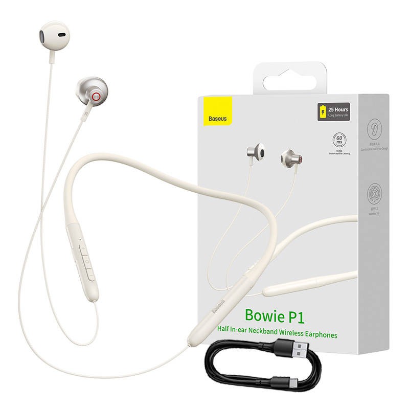 Neckband Magnetic Sport Earphones Baseus Bowie P1 (creamy-white)